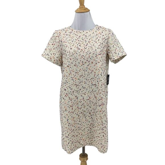 Express Dress Womens S Small Speckled Boucle Crew Short Sleeve Lined Tweed Shift - Picture 1 of 12